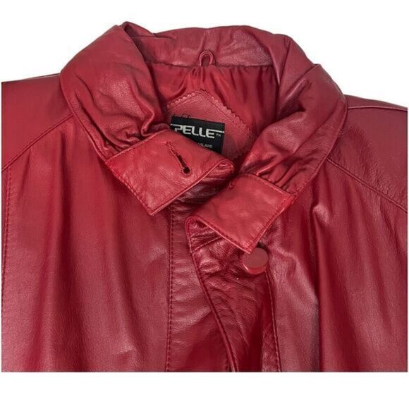 PELLE Red Leather Mid Length‎ Jacket Fully Lined Shoulder Pads Size Medium - Picture 6 of 12